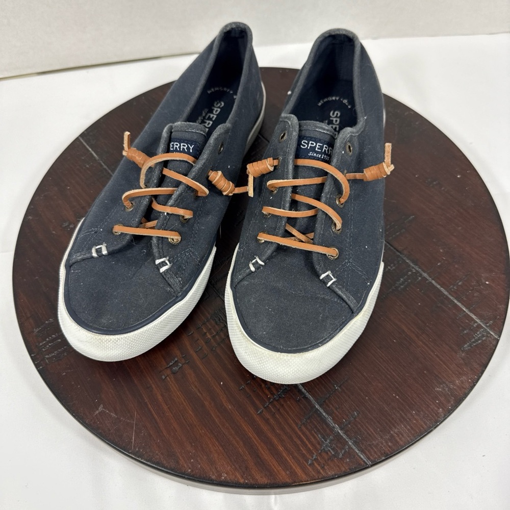 Sperry Top Sider Womens 8.5M Sneaker Flat‎ Blue Canvas Slip-On Preppy Nautical